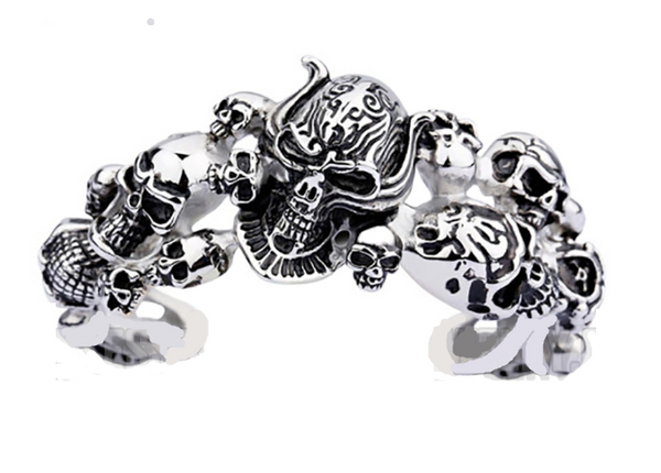Biker Jewelry's Crazy Skull Cuff Bracelet Stainless Steel SB42