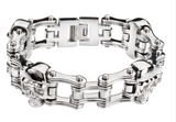Men's Motorcycle Bike Chain Bracelet Stainless Steel Chrome & Skulls SB45