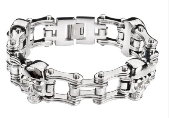 Men's Motorcycle Bike Chain Bracelet Stainless Steel Chrome & Skulls SB45