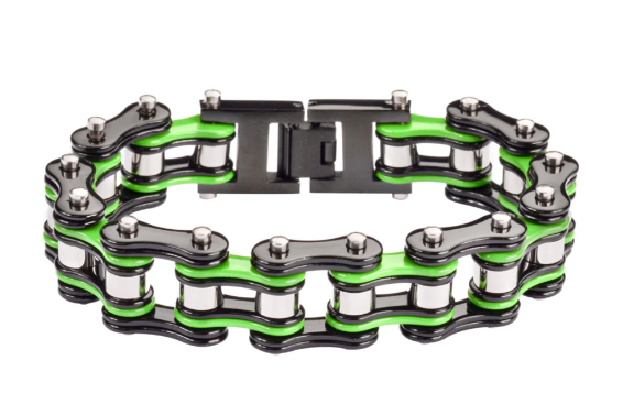 Black & Kawasaki Green Men's Motorcycle Bike Chain Biker Bracelet Stainless Steel SB46