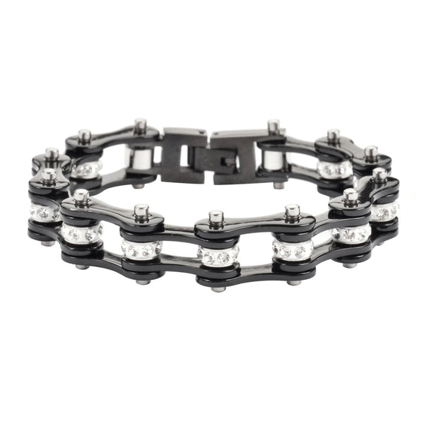 Biker Jewelry Stainless Steel Ladies Motorcycle Bike Chain Tennis Bracelet Black SB51
