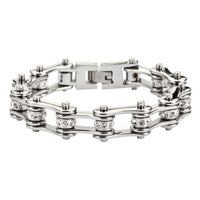 Ladies 10mm Wide All Stainless with Crystal Centers Biker Jewelry Motorcycle Bike Chain Stainless Steel Bracelet SB53