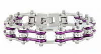 Biker Jewelry's Ladies Motorcycle Bike Chain Stainless Steel Bracelet Silver & Candy Purple SB54