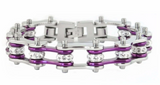 Biker Jewelry's Ladies Motorcycle Bike Chain Stainless Steel Bracelet Silver & Candy Purple SB54