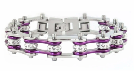 Biker Jewelry's Ladies Motorcycle Bike Chain Stainless Steel Bracelet Silver & Candy Purple SB54
