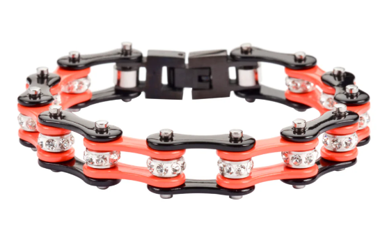 Biker Jewelry Ladies Motorcycle Bike Chain Stainless Steel Bracelet Black & Orange SB55