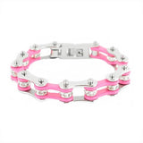 Ladies Motorcycle Bike Chain Stainless Steel Biker Jewelry Bracelet Silver & Pink SB56