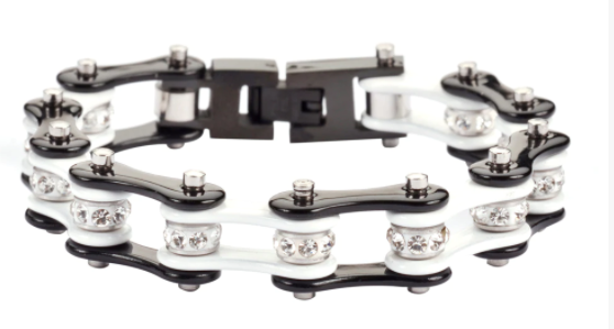Biker Jewelry Ladies Motorcycle Bike Chain Stainless Steel Bracelet Black & White SB58