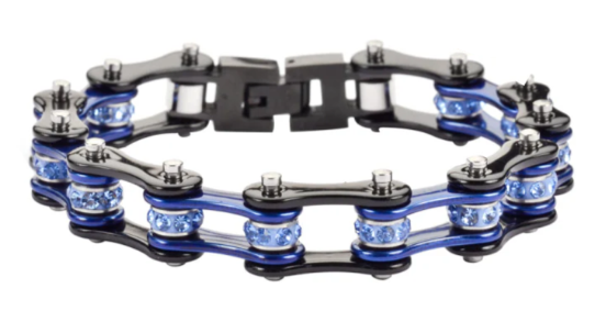Biker Jewelry Ladies Motorcycle Bike Chain Stainless Steel Police Bracelet Black and Blue SB59