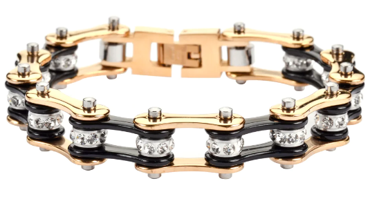 Biker Jewelry Ladies Motorcycle Bike Chain Stainless Steel Bracelet Gold & Black SB61