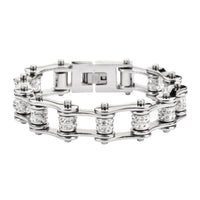 Biker Jewelry Ladies Motorcycle Bike Chain Stainless Steel Bracelet Two Rows of Crystals SB63