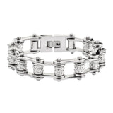 Biker Jewelry Ladies Motorcycle Bike Chain Stainless Steel Bracelet Two Rows of Crystals SB63