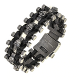 Biker Jewelry's Men's Leather and Stainless Steel Skull Biker Bracelet Distressed SB68
