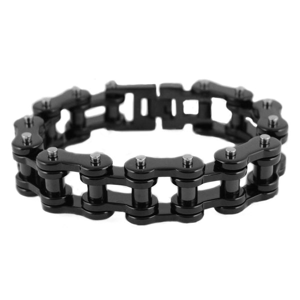 Men's Motorcycle Bike Chain Bracelet Stainless Steel Black Powder Coat SB69
