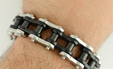 Biker Jewelry Men's Motorcycle Bike Chain Bracelet Silver / Black Stainless Steel SB70