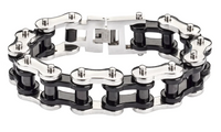 Biker Jewelry Men's Motorcycle Bike Chain Bracelet Silver / Black Stainless Steel SB70