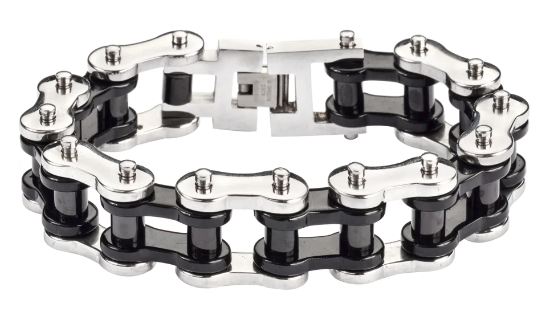 Biker Jewelry Men's Motorcycle Bike Chain Bracelet Silver / Black Stainless Steel SB70