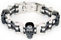 Biker Jewelry Men's Motorcycle Bike Chain Bracelet Stainless Steel Silver & Black Skulls SB73