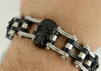 Biker Jewelry Men's Motorcycle Bike Chain Bracelet Stainless Steel Silver & Black Skulls SB73