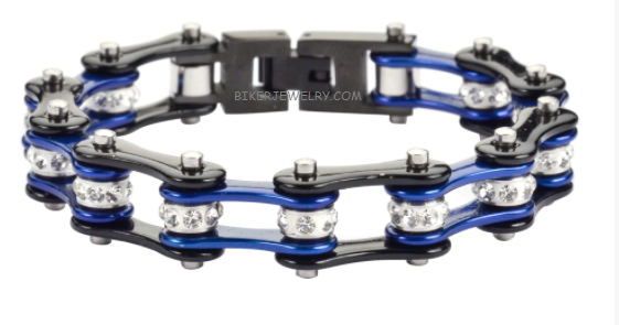 10mm Biker Jewelry Women's Motorcycle Bike Chain Stainless Steel Bracelet Black & Blue SB74