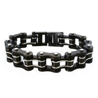 Biker Jewelry Men's Motorcycle Bike Chain Bracelet Stainless Steel Black & Silver SB76
