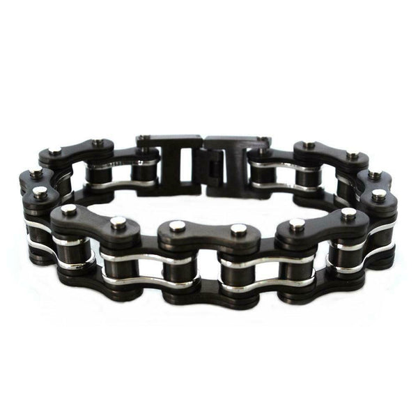 Biker Jewelry Men's Motorcycle Bike Chain Bracelet Stainless Steel Black & Silver SB76