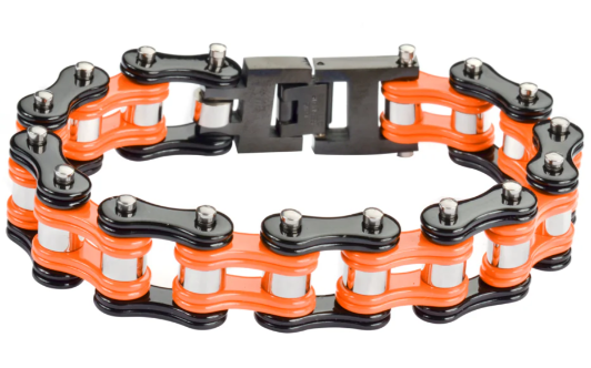 Harley Colors Jewelry Men's Motorcycle Bike Chain Biker Bracelet Stainless Steel Black & Orange SB77