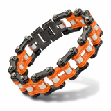16mm Black, Orange & Silver Bike Chain Bracelet Double Link Men's Biker Stainless Steel SB77