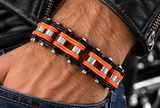 16mm Black, Orange & Silver Bike Chain Bracelet Double Link Men's Biker Stainless Steel SB77