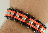 16mm Black, Orange & Silver Bike Chain Bracelet Double Link Men's Biker Stainless Steel SB77
