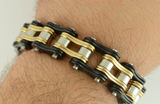 Men's Motorcycle Bike Chain Biker Bracelet Stainless Steel Black & Gold SB78