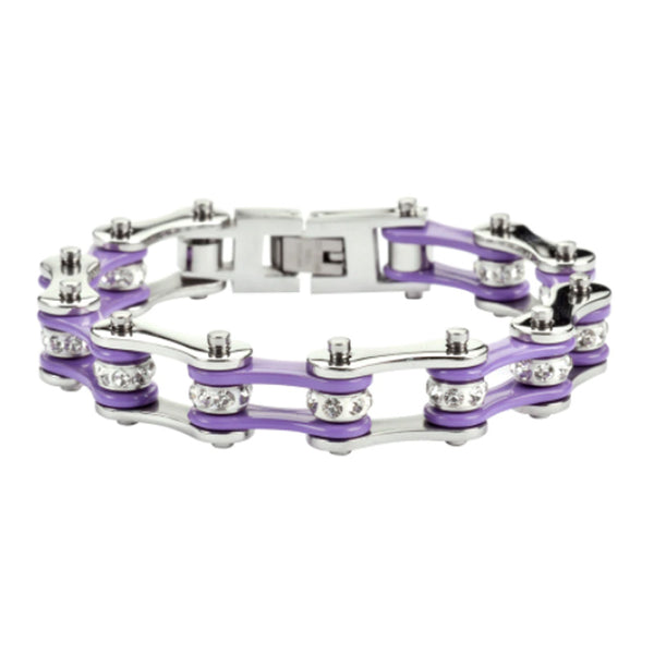 Ladies Motorcycle Bike Chain Stainless Steel Bracelet Silver & Violet SB79