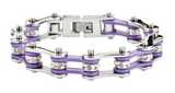 Ladies Motorcycle Bike Chain Stainless Steel Bracelet Silver & Violet SB79