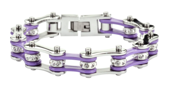 Ladies Motorcycle Bike Chain Stainless Steel Bracelet Silver & Violet SB79