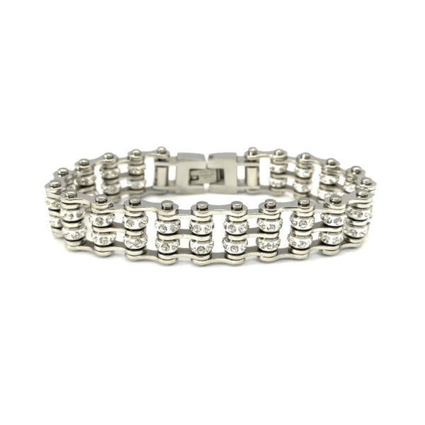 Ladies 12mm Stainless Steel Bling Motorcycle Tennis Bracelet Double Rows SB82