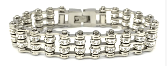 Ladies 12mm Stainless Steel Bling Motorcycle Tennis Bracelet Double Rows SB82