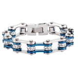 Ladies Motorcycle Bike Chain Stainless Steel Bracelet Silver & Electric Blue SB83