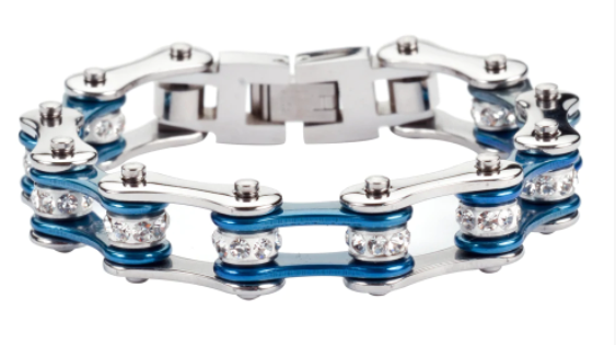Ladies Motorcycle Bike Chain Stainless Steel Bracelet Silver & Electric Blue SB83