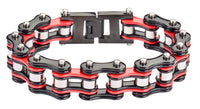 Biker Jewelry Men's Motorcycle Bike Chain Bracelet Stainless Steel Black & Red SB87