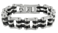 Men's Motorcycle Bike Chain Biker Jewelry Bracelet Stainless Steel Silver and Black SB88