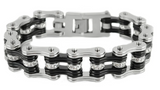 Men's Motorcycle Bike Chain Biker Jewelry Bracelet Stainless Steel Silver and Black SB88