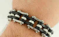 Men's Motorcycle Bike Chain Biker Jewelry Bracelet Stainless Steel Silver and Black SB88
