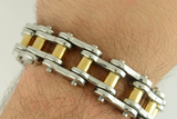 Biker Jewelry Men's Motorcycle Bike Chain Bracelet Stainless Steel Silver & Gold SB89