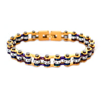 Ladies Stainless Steel Gold & Multi Colors Mini Motorcycle Biker Tennis Bracelet SB93
