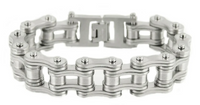 Men's Motorcycle Bike Chain Bracelet Stainless Steel Silver Brushed Finish SB98
