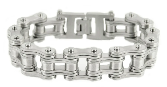 Men's Motorcycle Bike Chain Bracelet Stainless Steel Silver Brushed Finish SB98