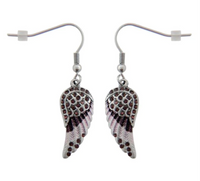 Biker Jewelry Ladies Bling Purple Wings French Wire Mini Earrings Stainless Steel SE10