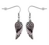 Biker Jewelry Ladies Bling Purple Wings French Wire Mini Earrings Stainless Steel SE10