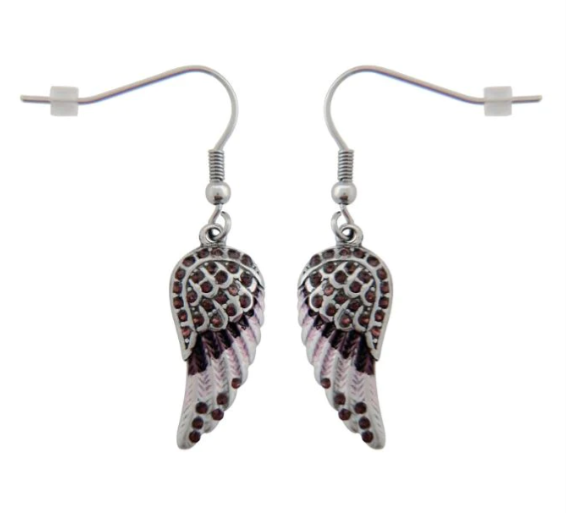 Biker Jewelry Ladies Bling Purple Wings French Wire Mini Earrings Stainless Steel SE10