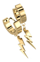 Biker Jewelry Stainless Steel Hinged Hoop Dangling Lightning Bolt Earrings Silver in Color SE11G